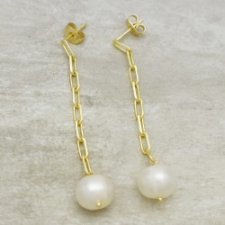 Brass Gold Plated Pearl Gemstone Stud Earrings- A1E-8616
