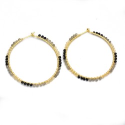 Brass Gold Plated Black Onyx, Labradorite, Citrine Gemstone Hoop Earrings- A1E-8661