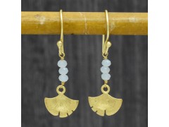 925 Sterling Silver Gold Plated Aqua Chalcedony Gemstone Dangle Earrings- A1E-8684