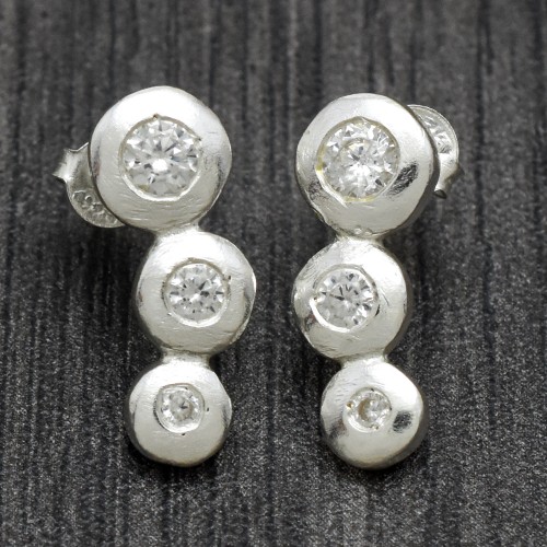 925 Sterling Silver Silver Plated White CZ Gemstone Stud Earrings- A1E-8706