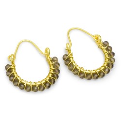 Brass Gold Plated Aqua Chalcedony Smoky Gemstone Hoop Earrings- A1E-8707