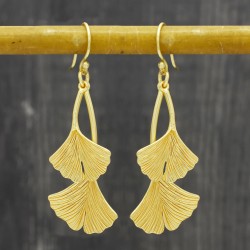 Brass Gold Plated Texture Metal Leaf Dangle Earrings- A1E-8848