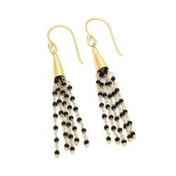 Brass Gold Plated Black Onyx Gemstone Dangle Earrings- A1E-8863