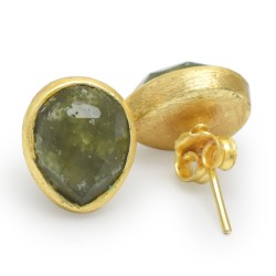 Brass Gold Plated Vessonite Gemstone Stud Earrings- A1E-90021