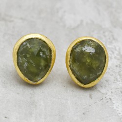 Brass Gold Plated Vessonite Gemstone Stud Earrings- A1E-90021