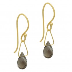 Brass Gold Plated Smoky, Aqua Chalcedony Gemstone Dangle Earrings- A1E-90123