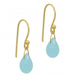 Brass Gold Plated Smoky, Aqua Chalcedony Gemstone Dangle Earrings- A1E-90123