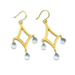 Brass Gold Plated Amethyst, Blue Topaz Smoky Gemstone Dangle Earrings- A1E-906
