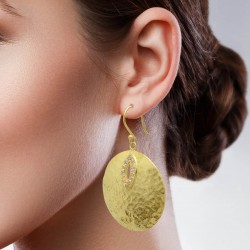 Brass Gold Plated White Zircon Gemstone Dangle Earrings- A1E-923