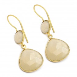 Brass Gold Plated White Chalcedony Gemstone Dangle Earrings- A1E-9246