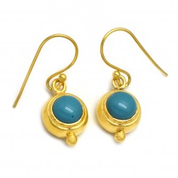 Brass Gold Plated Turquoise Gemstone Dangle Earrings- A1E-9253