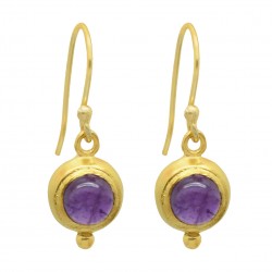 Brass Gold Plated Amethyst Gemstone Dangle Earrings- A1E-9253