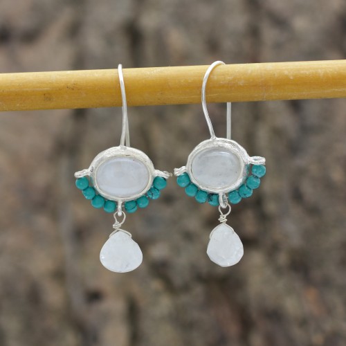 925 Sterling Silver Silver Plated Rainbow, Turquoise Gemstone Dangle Earrings- A1E-9284