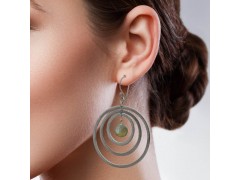 925 Sterling Silver Black Rhodium Plated Labradorite, Rose Quartz Gemstone Dangle Earrings- A1E-929