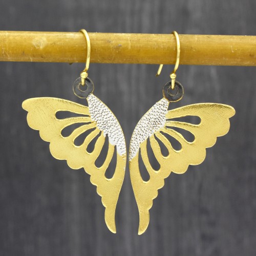 925 Sterling Silver Gold, Silver, Black Rhodium Plated Butterfly Dangle Earrings- A1E-9347