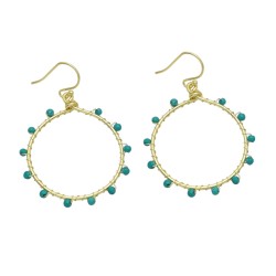 Brass Gold Plated Turquoise Gemstone Dangle Earrings- A1E-9352