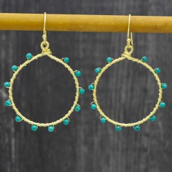 Brass Gold Plated Turquoise Gemstone Dangle Earrings- A1E-9352