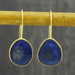 Brass Gold Plated Lapis Lazuli Gemstone Dangle Earrings- A1E-9365
