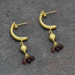 925 Sterling Silver Gold Plated Garnet Gemstone Stud Earrings- A1E-940