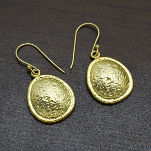 Brass Gold Plated Hammered Metal Dangle Earrings- A1E-9402