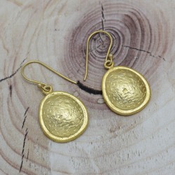 Brass Gold Plated Hammered Metal Dangle Earrings- A1E-9402