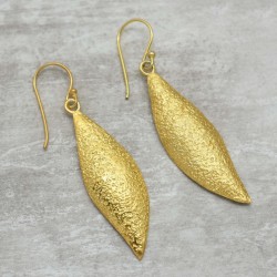 925 Sterling Silver Gold Plated Hammered Metal Dangle Earrings- A1E-9403