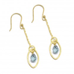 925 Sterling Silver Gold Plated Blue Topaz Gemstone Dangle Earrings- A1E-941