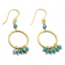 925 Sterling Silver Gold Plated Turquoise Gemstone Dangle Earrings- A1E-9425