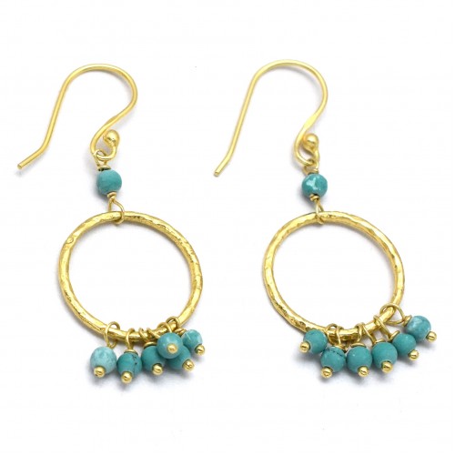 925 Sterling Silver Gold Plated Turquoise Gemstone Dangle Earrings- A1E-9425