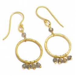 925 Sterling Silver Gold Plated Labradorite Gemstone Dangle Earrings- A1E-9425