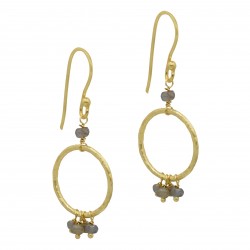 Brass Gold Plated Citrine, Labradorite, Pearl Gemstone Dangle Earrings- A1E-9425
