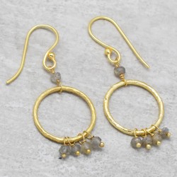 925 Sterling Silver Gold Plated Labradorite Gemstone Dangle Earrings- A1E-9425