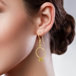 Brass Gold Plated Citrine, Labradorite, Pearl Gemstone Dangle Earrings- A1E-9425