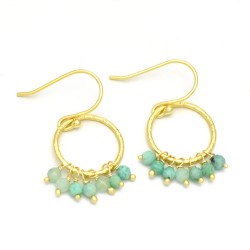 925 Sterling Silver Gold Plated Amazonite Gemstone Dangle Earrings- A1E-9425