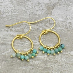 925 Sterling Silver Gold Plated Amazonite Gemstone Dangle Earrings- A1E-9425