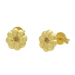 925 Sterling Silver Gold Plated White CZ Gemstone Stud Earrings- A1E-9547