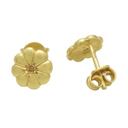 925 Sterling Silver Gold Plated White CZ Gemstone Stud Earrings- A1E-9547