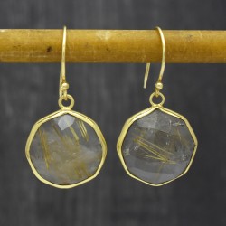Brass Gold Plated Golden Rutile Gemstone Dangle Earrings- A1E-9549