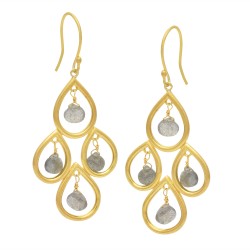 Brass Gold Plated Labradorite Gemstone Dangle Earrings- A1E-955