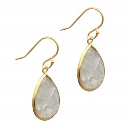 Brass Gold Plated Golden Rutile Gemstone Dangle Earrings- A1E-9550
