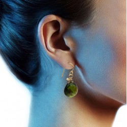Brass Gold Plated Green Tourmaline, Labradorite, Citrine Gemstone Dangle Earrings- A1E-956