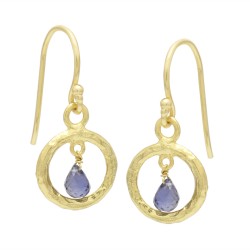 Brass Gold Plated Iolite Gemstone Dangle Earrings- A1E-9593