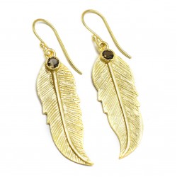 Brass Gold Plated Smoky, Ruby, Gemstone Dangle Earrings- A1E-9605