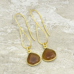 Brass Gold Plated Citrine Gemstone Dangle Earrings- A1E-9611