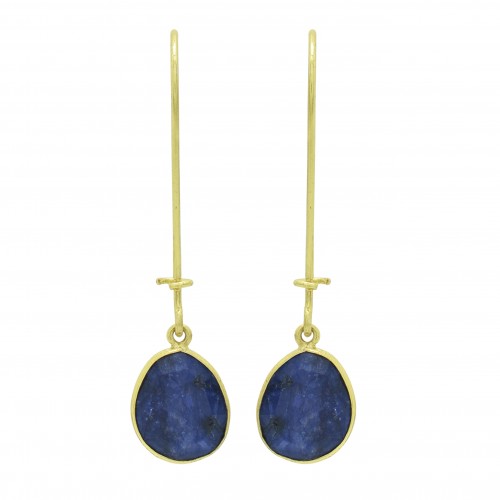 Brass Gold Plated Lapis Lazuli Gemstone Dangle Earrings- A1E-9628