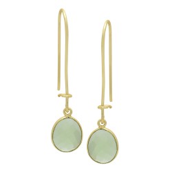 Brass Gold Plated Green Chalcedony Gemstone Dangle Earrings- A1E-9628
