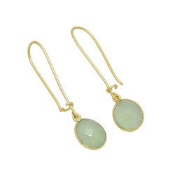 Brass Gold Plated Green Chalcedony Gemstone Dangle Earrings- A1E-9628