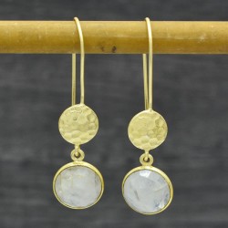 Brass Gold Plated Rainbow Gemstone Dangle Earrings- A1E-9637