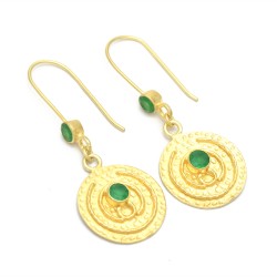 Brass Gold Plated Green Onyx Gemstone Dangle Earrings- A1E-9638