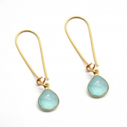 Brass Gold Plated Aqua Chalcedony Gemstone Dangle Earrings- A1E-9640